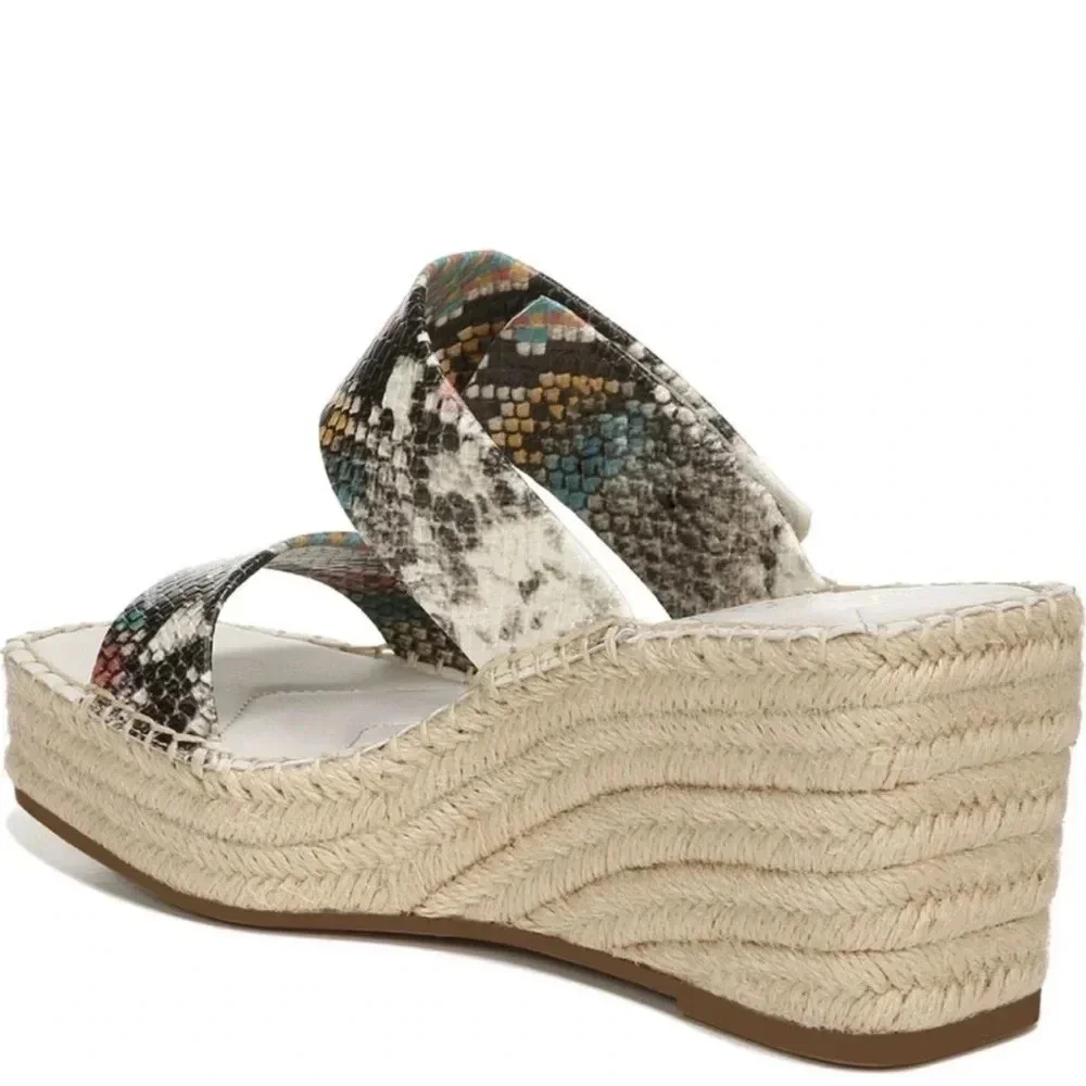 New Franco Sarto Cara Espadrille Wedge yellow clover Sandals Snake print